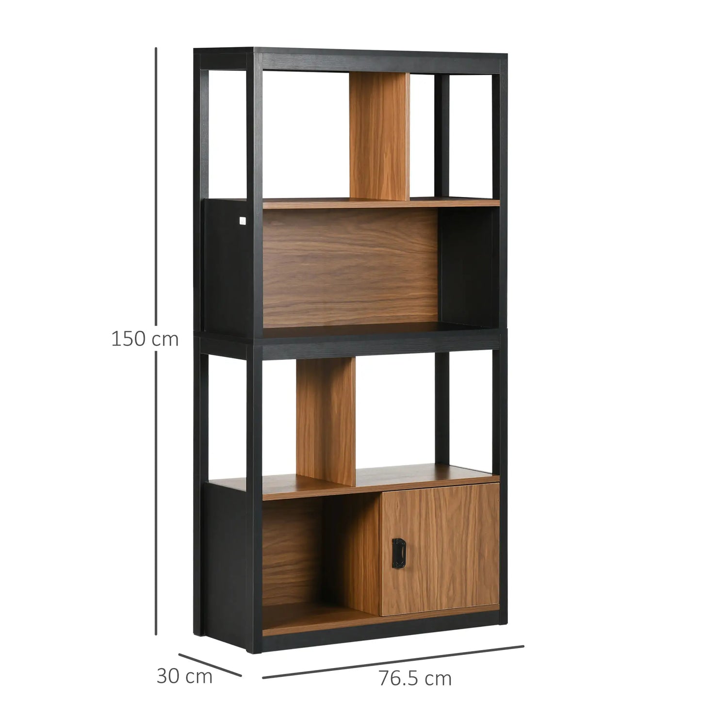 HOMCOM Modern 4-Tier Bookshelf, Freestanding Bookcase with Storage Shelving and Closed Cabinet, for Home Office, Walnut Brown