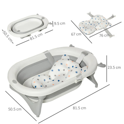HOMCOM Foldable Baby Bathtub Set, Collapsible Bath Tub with Thermostatic Water Plug, Non-Slip Support for Newborn To 3 Years