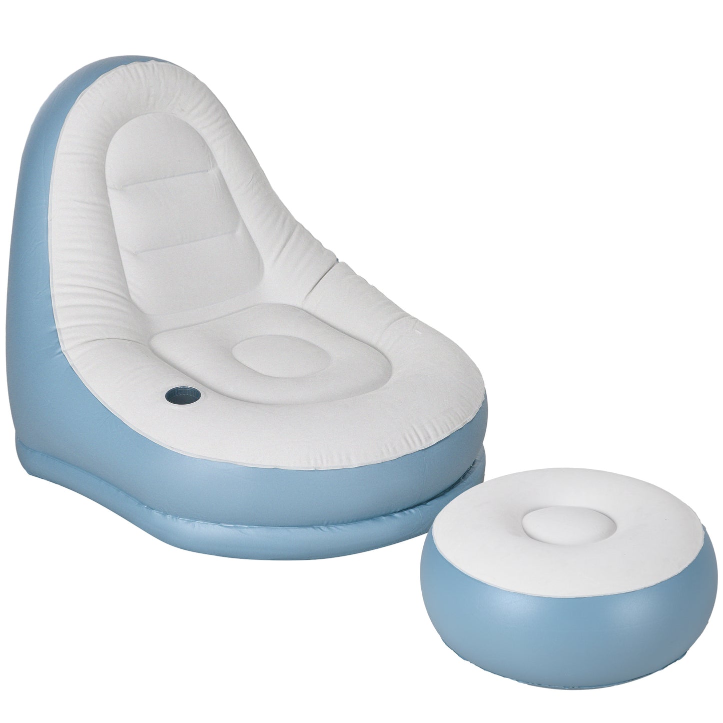 Outsunny Inflatable Tub Chair and Footstool, Soft & Comfortable - Blue/White