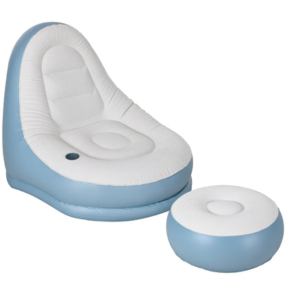 Outsunny Inflatable Tub Chair and Footstool, Soft & Comfortable - Blue/White