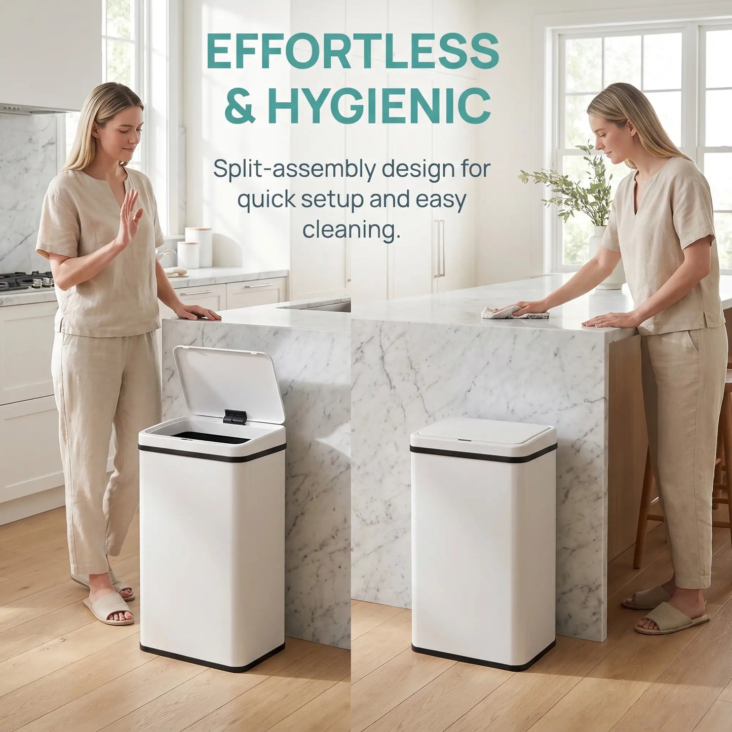 HOMCOM 50L Motion Sensor Kitchen Bin with Soft-Close Lid, Stainless Steel Automatic Touchless Bin, White
