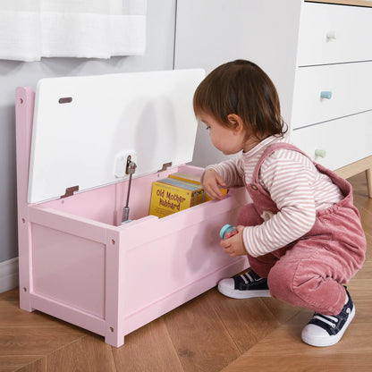 HOMCOM 2 In 1 Kids Wooden Toy Box, Seat Storage Bench, Chest Cabinet Organiser with Safety Pneumatic Rod, Pink