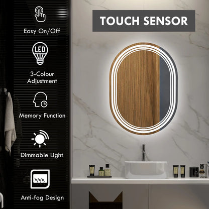 kleankin Bathroom Mirror with LED Lights Makeup Mirror, Anti-fog Touch, Switch, Vertical or Horizontal