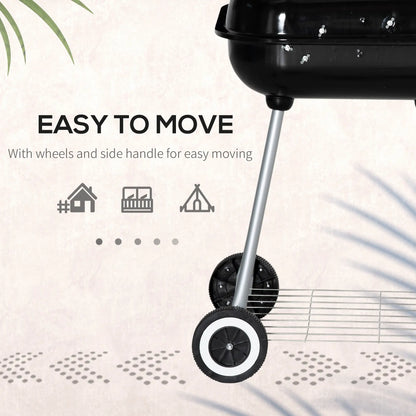 Outsunny Portable BBQ Charcoal Grill with Cooking Utensils, Smoker Grill with Lid for Outdoor Barbecues, Camping, Picnic