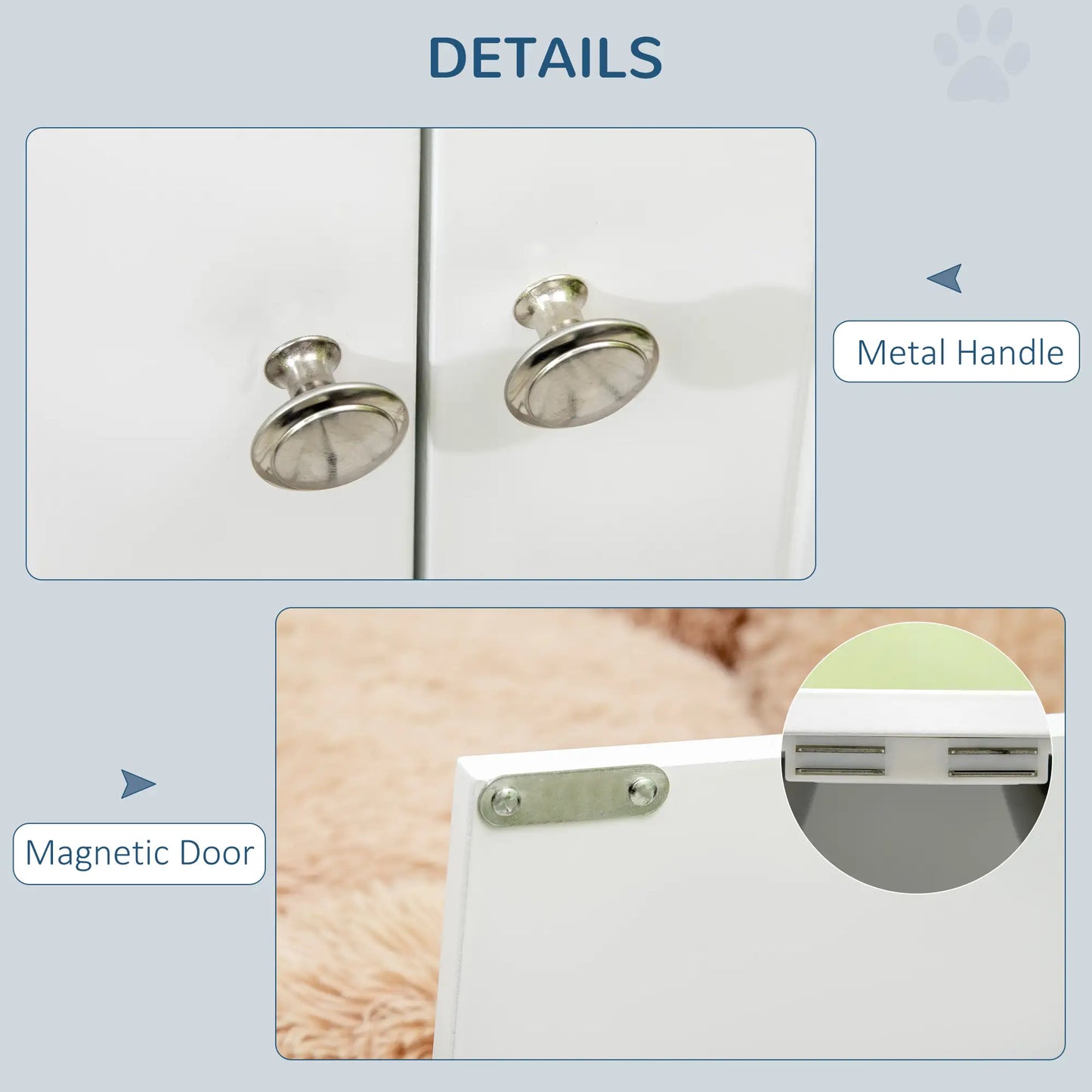 PawHut Raised Dog, Pet Feeder with Two Bowls, Storage - White