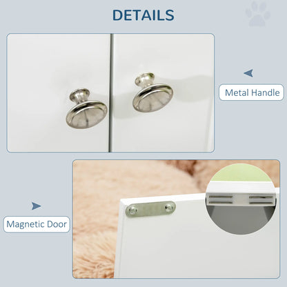 PawHut Raised Dog, Pet Feeder with Two Bowls, Storage - White