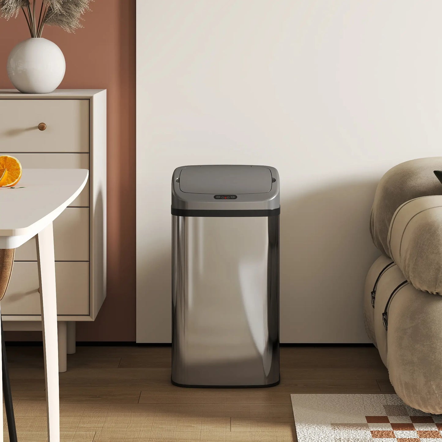 HOMCOM 48L Stainless Steel Kitchen Rubbish Sensor Bin - Silver-Tone