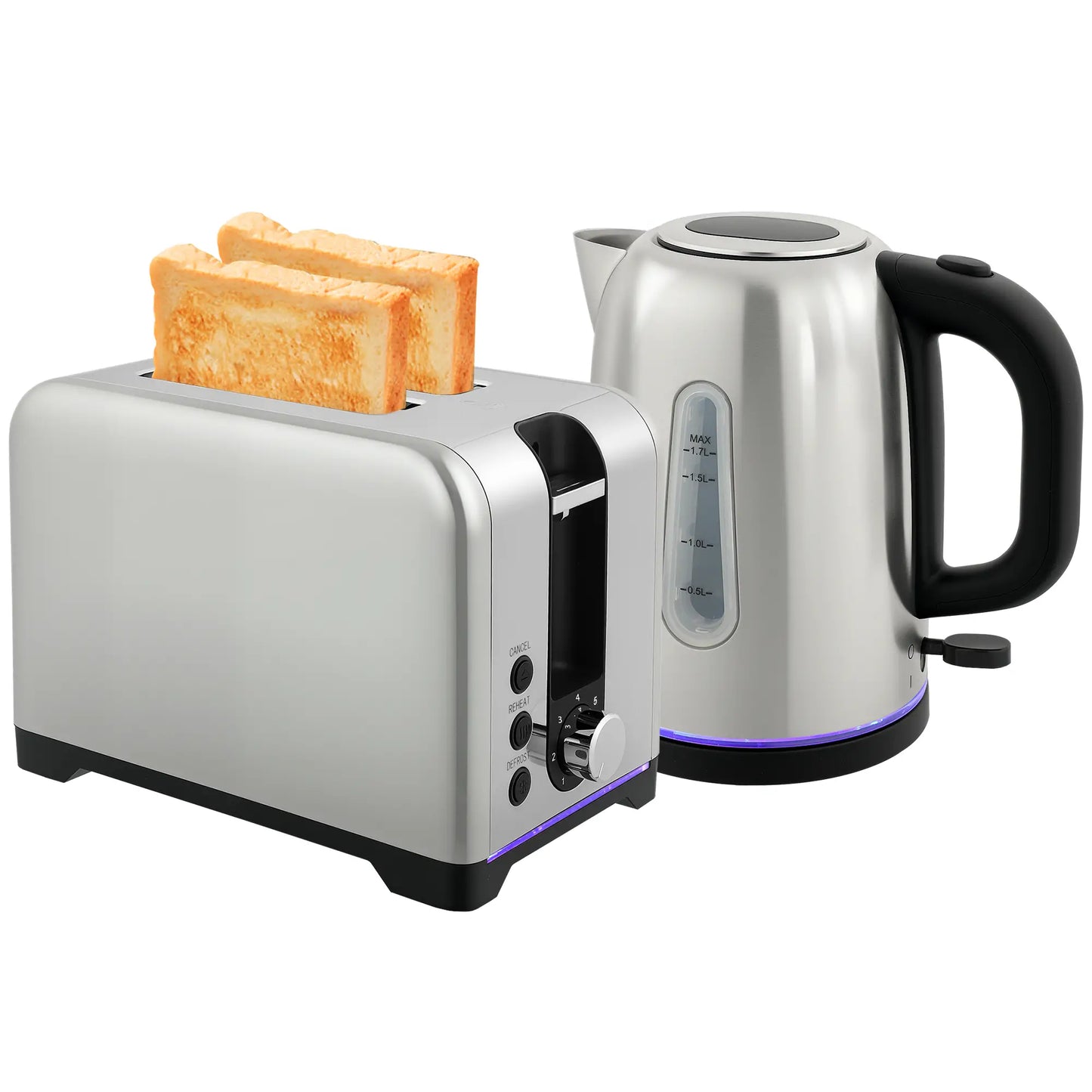 HOMCOM Kitchen Simple Polished Toaster and Kettle Set - Silver Tone