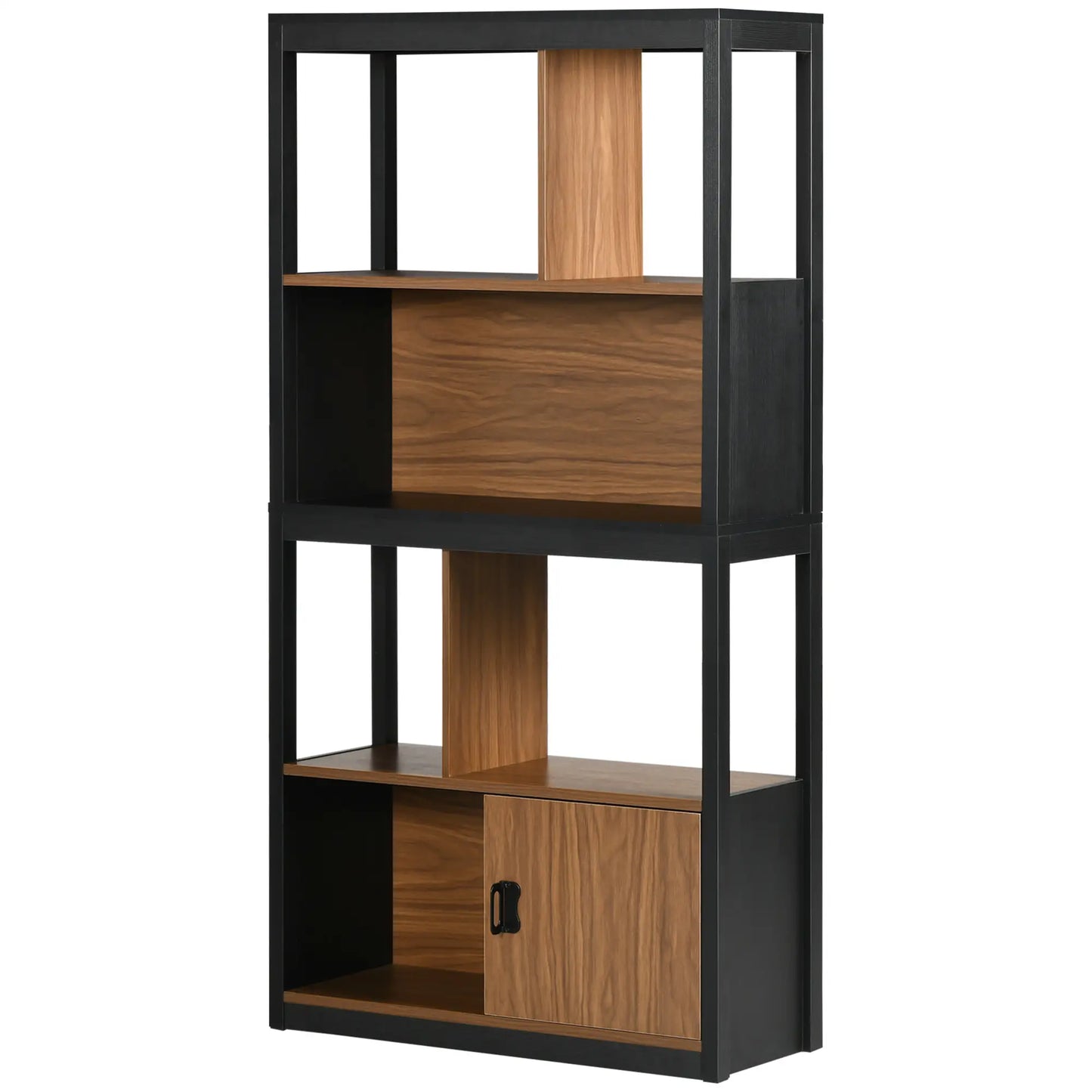 HOMCOM Modern 4-Tier Bookshelf, Freestanding Bookcase with Storage Shelving and Closed Cabinet, for Home Office, Walnut Brown