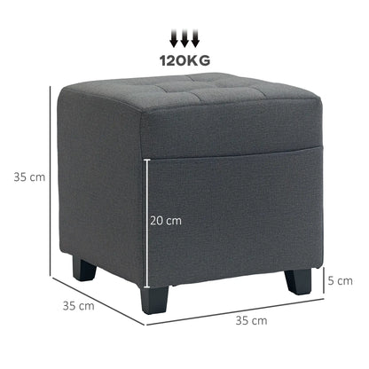 HOMCOM Square Footstool, Small Ottoman with Side Pocket, Linen Fabric Footrest Foot Stool with Rubber Wood Legs for Living Room, Bedroom