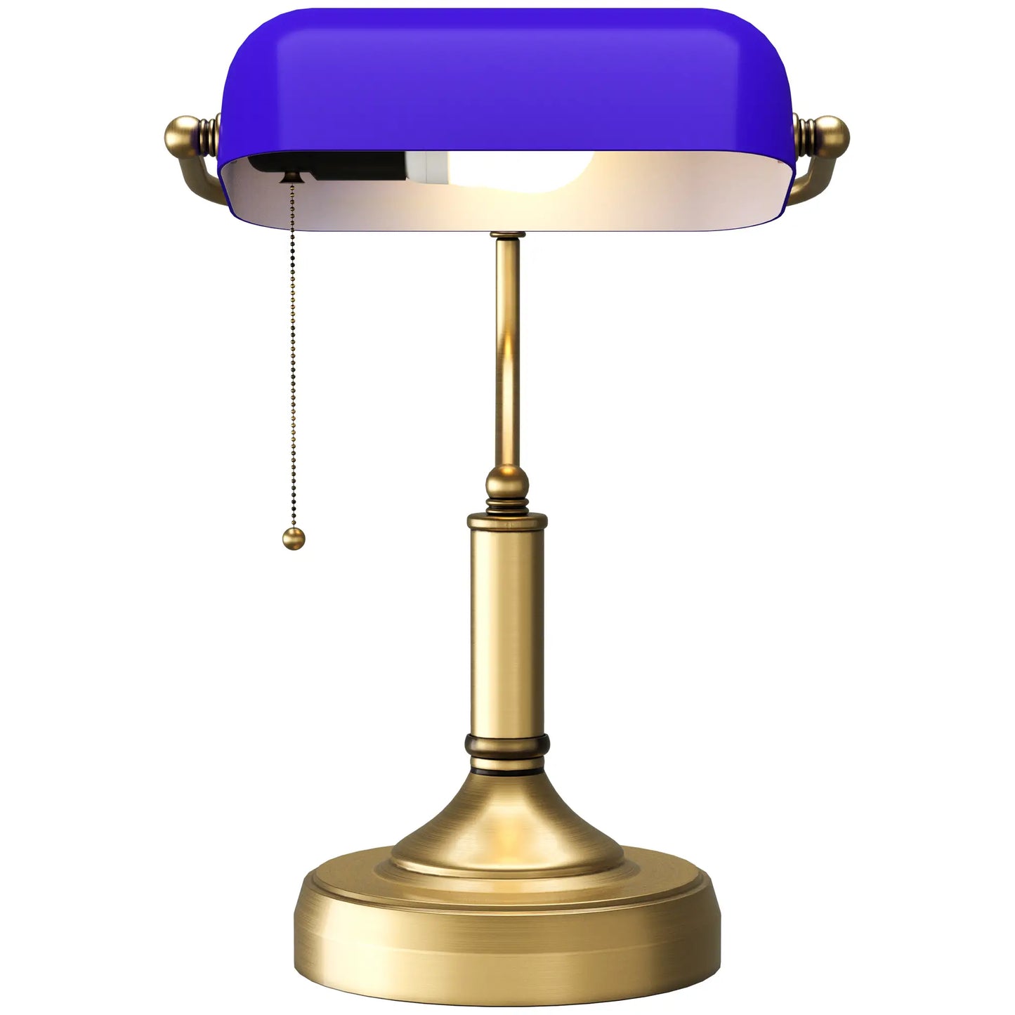 HOMCOM Banker's Desk Lamp with Antique Bronze Tone Base, Table Lamp with Glass Shade for Home Office, Blue
