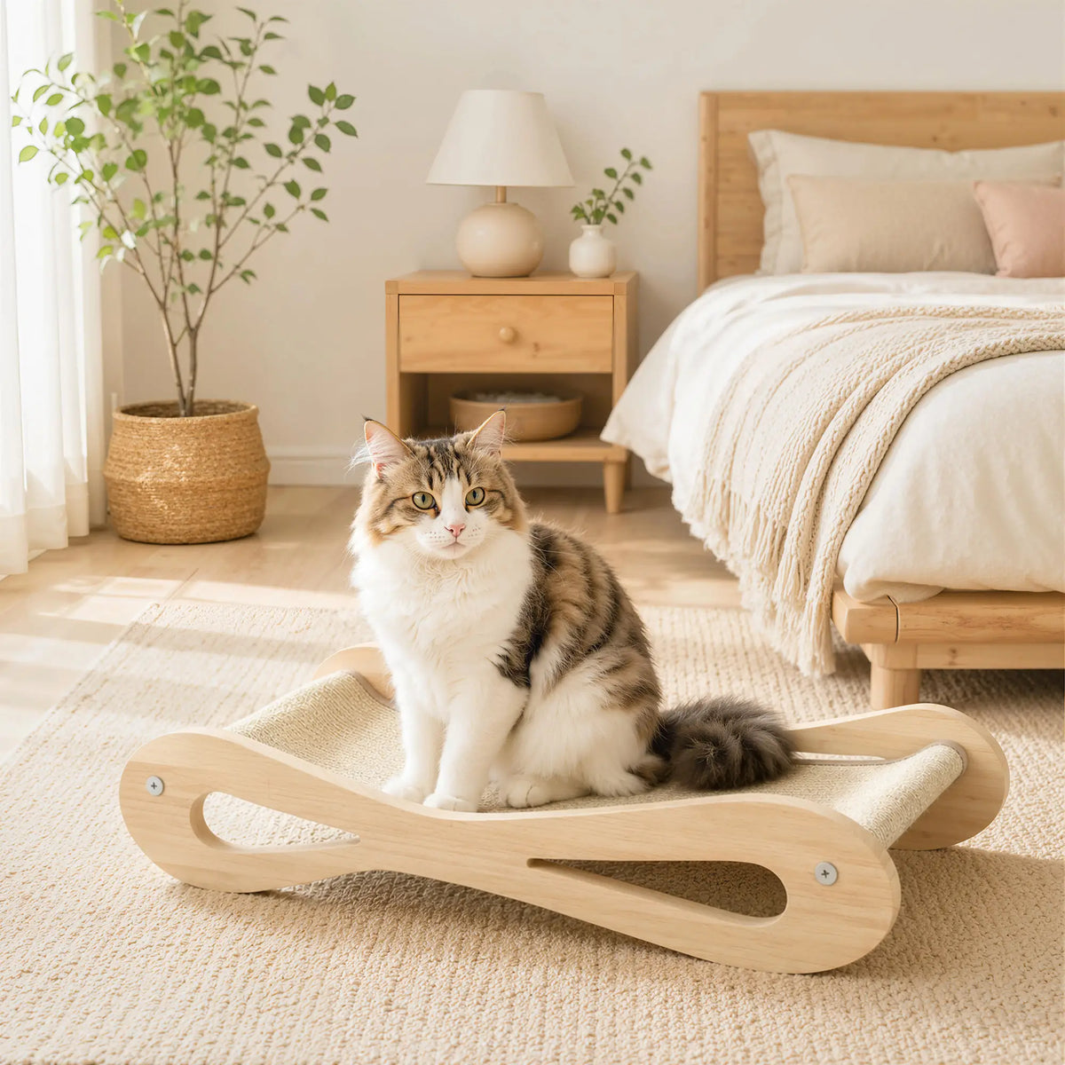 PawHut 2 in 1 Sisal Cat Scratcher Bed Cat Scratching Board and Lounger, Cream White