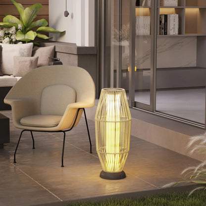 Outsunny Garden Rattan Lamp, Tall Solar Rattan Floor Lamp, Light with Auto On/Off LED, IP44 for Outdoor, Grey