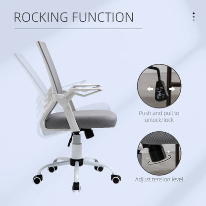Vinsetto Mesh Office Chair with Flip-up Armrest, Swivel Computer Chair with Adjustable Height, Tilt Function for Home/Office, Grey