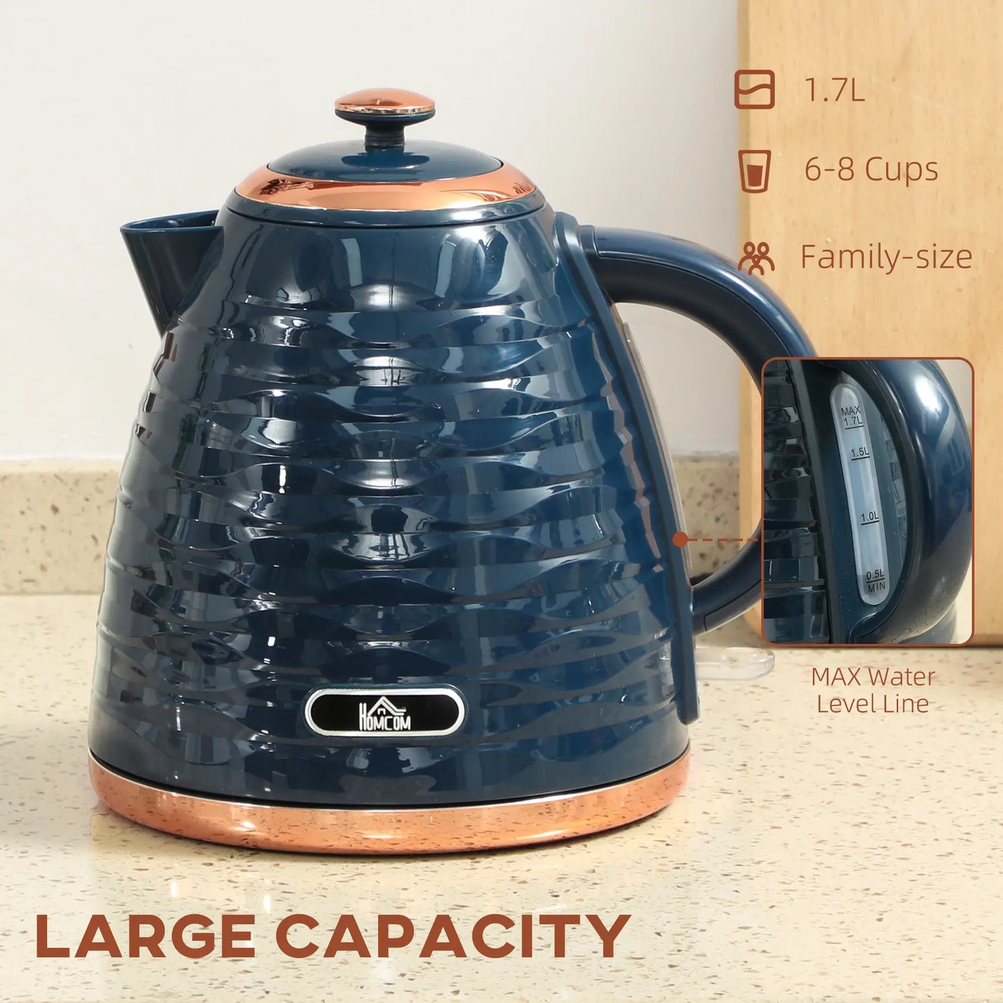 HOMCOM 3kW Rapid Boil Honeycomb Kitchen Kettle , 1.7L - Dark Blue
