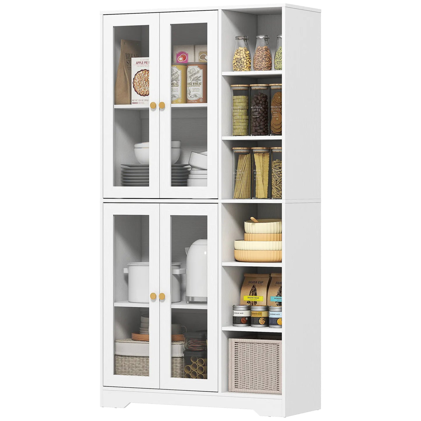 HOMCOM Multi-Storage Kitchen Cabinet, with Glass Doors - White Wood-Effect