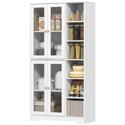 HOMCOM Multi-Storage Kitchen Cabinet, with Glass Doors - White Wood-Effect