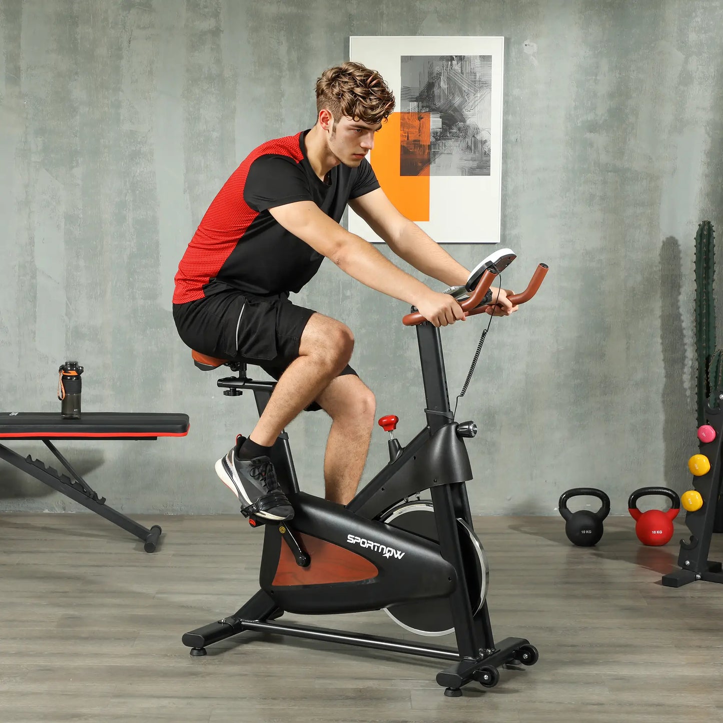 SPORTNOW Indoor Exercise Bike, Quiet Stationary Bike, Stylish Cycling Machine with Adjustable Seat and Resistance, LCD Monitor, for Home Gym Cardio Workout