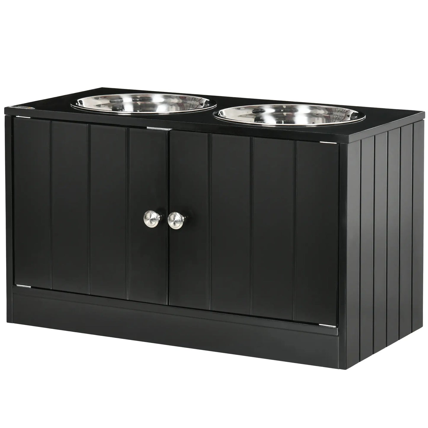 PawHut Raised Pet Dog Feeder, with Two Bowls, Storage - Black