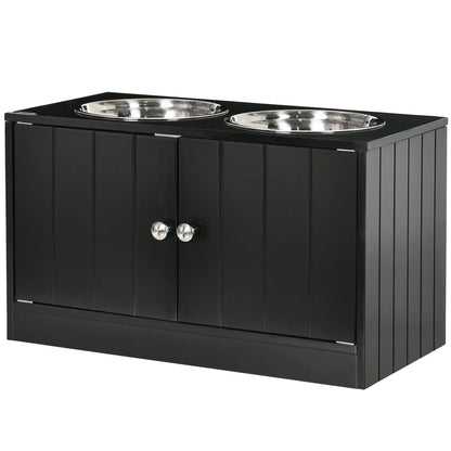 PawHut Raised Pet Dog Feeder, with Two Bowls, Storage - Black