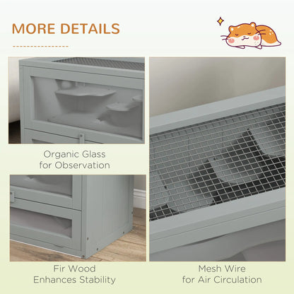 PawHut Wooden Hamster Cage Mouse Mice Rodent Small Animals Hutch Play House 60 x 35 x 42cm, Grey