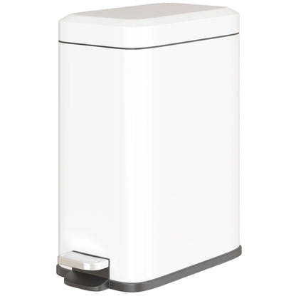 HOMCOM 5L Rectangular Compact Bin Steel Body Removable Bucket w/ Pedal Lid Rubbish Trash Tidy Clean White