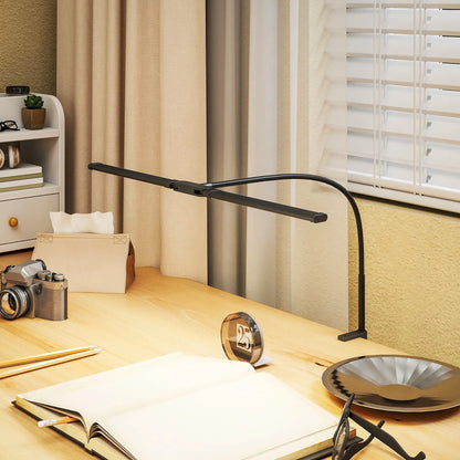 HOMCOM LED Desk Lamp, Double Head Light Table Lamp with 3 Colour Modes & 10 Brightness Levels, Timer, Black