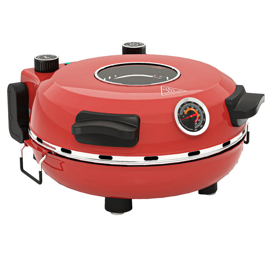 HOMCOM 1200W Pizza Oven, 12 Inch Electric Pizza Maker with Viewing Window, Timer Control & Overheat Protection, Red