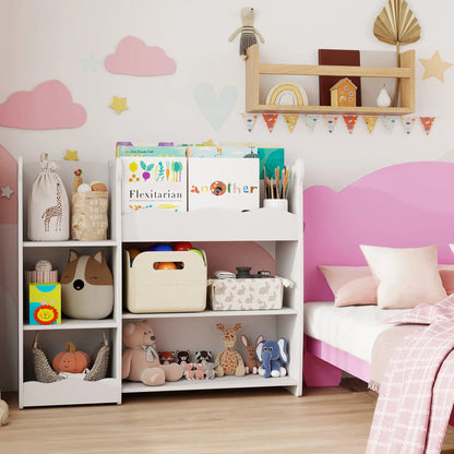 AIYAPLAY Kids Toy Storage Unit, Bear Design Kids Bookshelf & Toy Organiser for Bedroom, Playroom, White