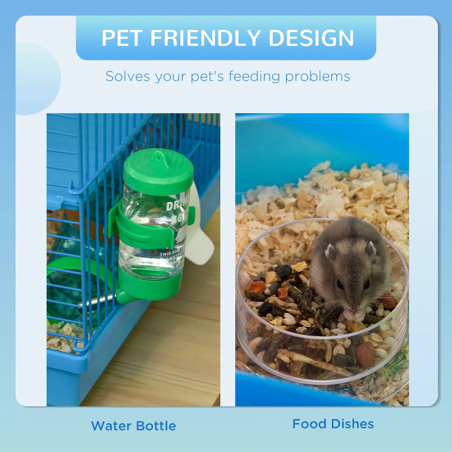 PawHut Hamster Cage, 5 Tier Carrier Habitat with Exercise Wheels Tunnel Tube House Ladder, Gerbil Cage for Dwarf Mice, Blue