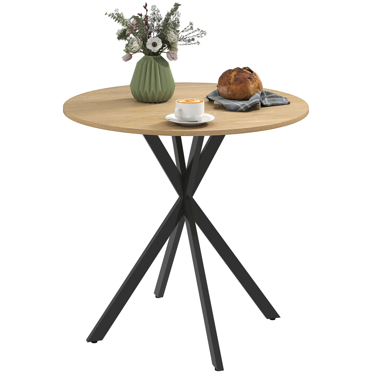 HOMCOM 80cm Industrial Round Kitchen Dining Table - White Oak
