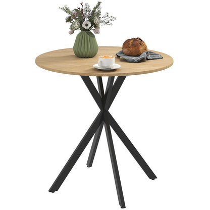 HOMCOM 80cm Industrial Round Kitchen Dining Table - White Oak