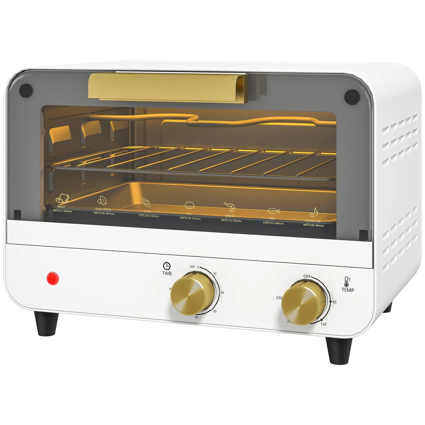 HOMCOM Small Toaster Oven, 12L Multifunction Mini Countertop Oven with Glass Door, Adjustable Temperature & Timer, 750W, White