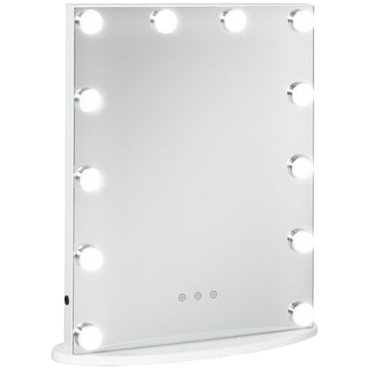 HOMCOM Hollywood Vanity Mirror with Lights for Makeup Dressing Table with 12 Dimmable LED Bulbs and USB Plug, White