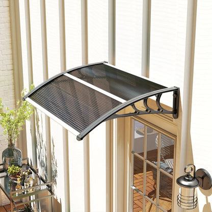 Outsunny Front Door Canopy Outdoor Awning Aluminium Rigid Plastic Polycarbonate Rain Shelter, Black