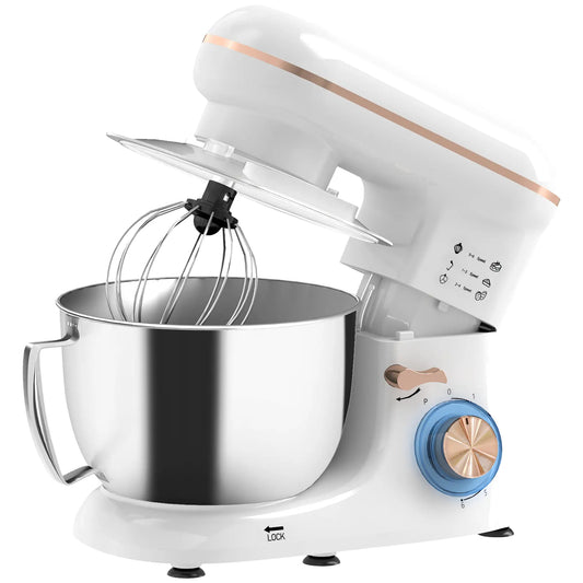 HOMCOM 1300W Home Kitchen Stand Mixer, with Accessories Versatile & Powerful - White