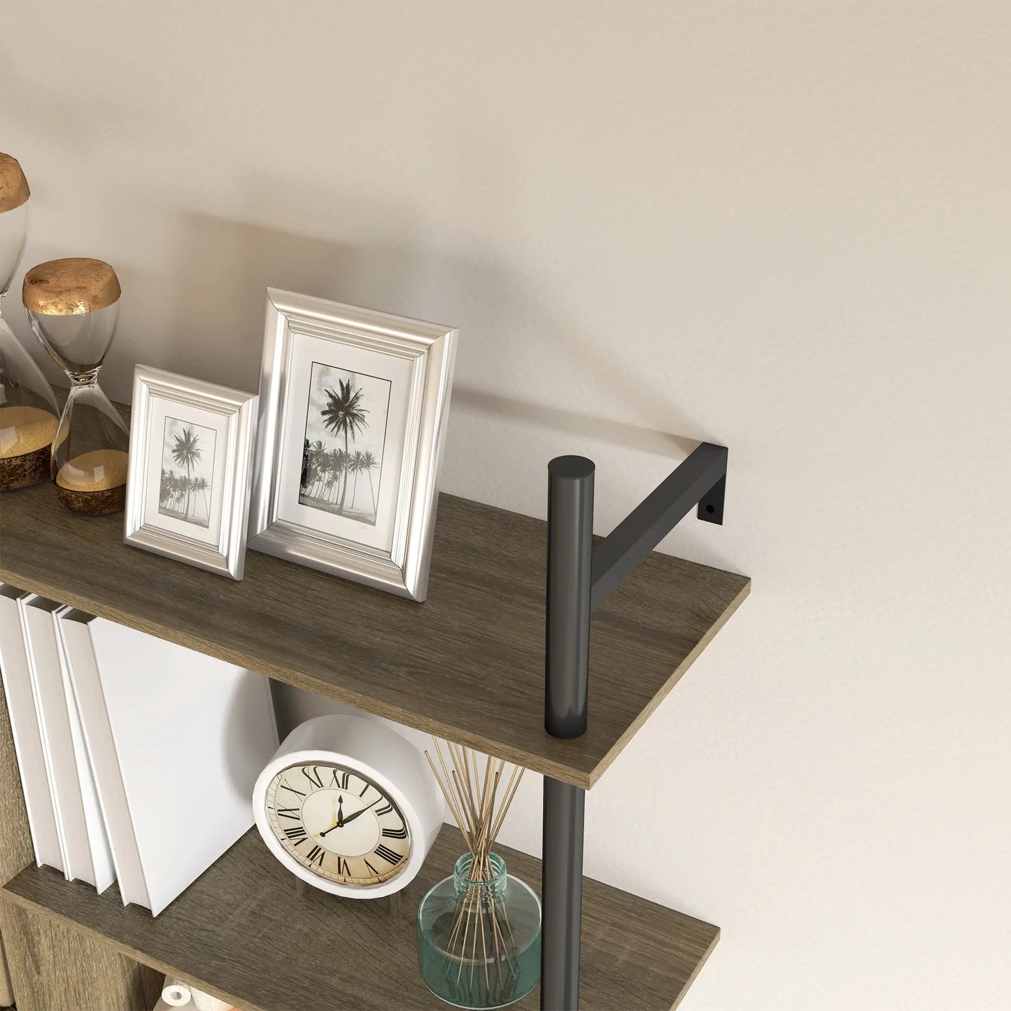HOMCOM Three-Tier Floating Shelf Wall Mount Home Furniture - Grey Wood Effect