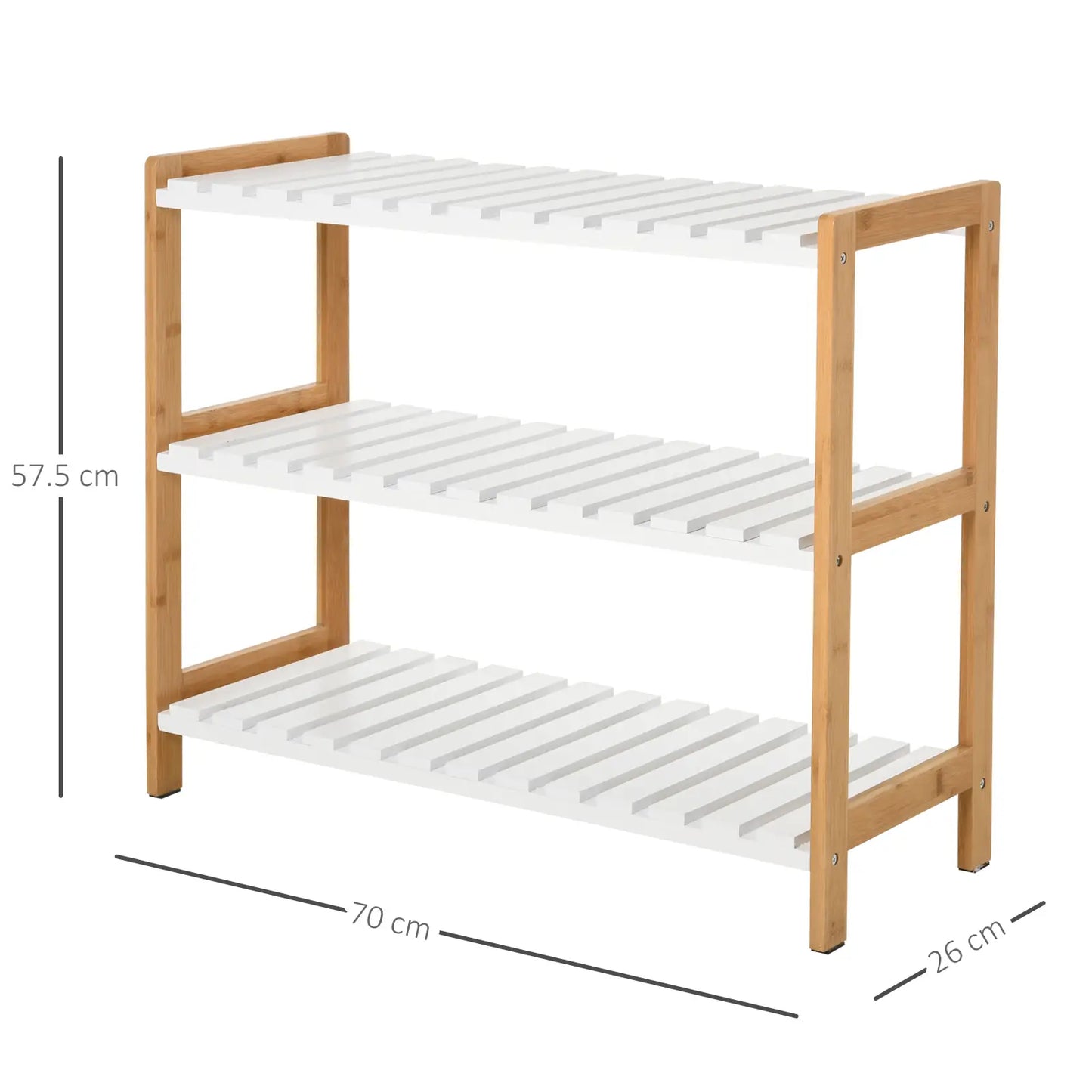 HOMCOM 3-Tier Shoe Rack Wood Frame Slatted Shelves Open Hygienic Storage Home Hallway Furniture - Natural