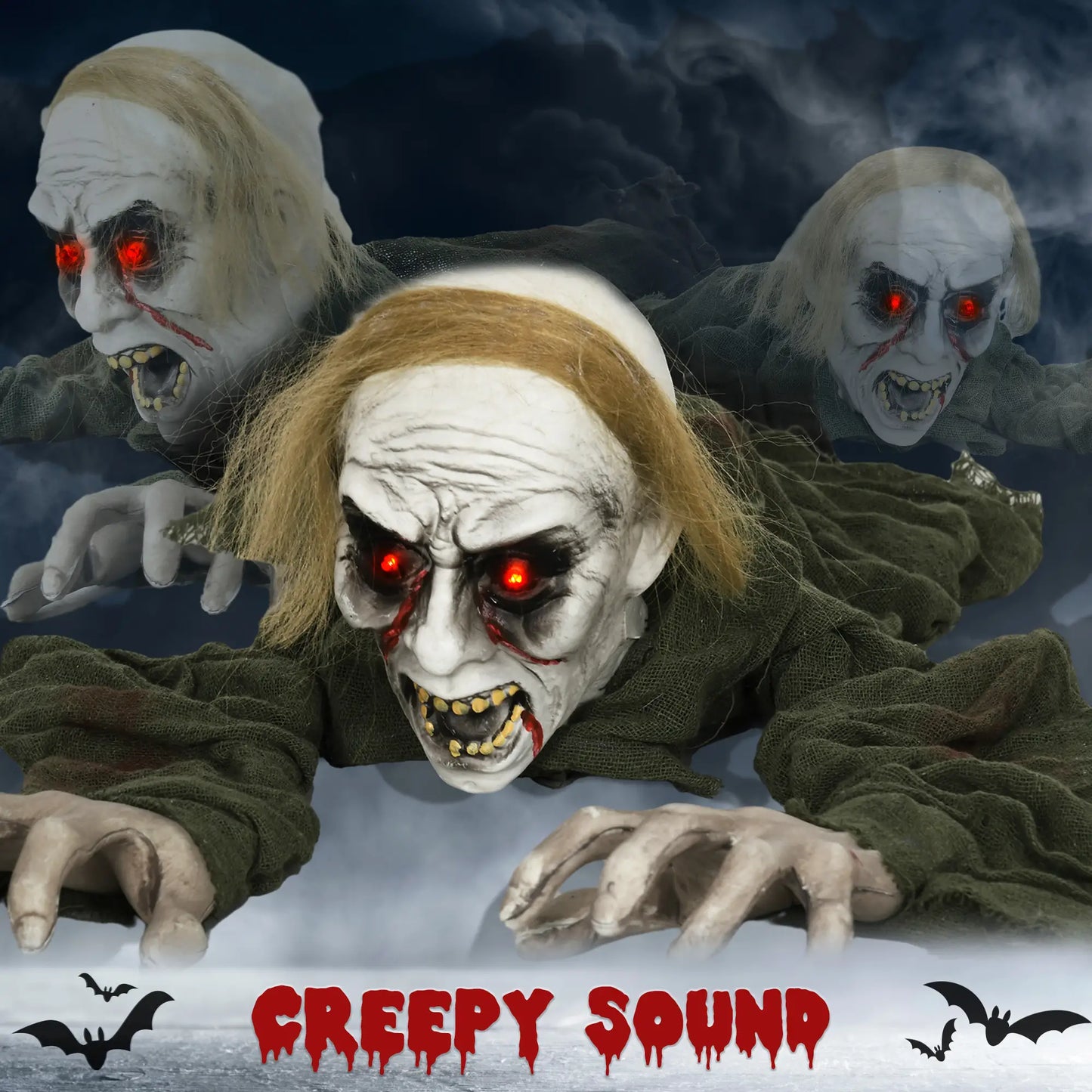 HOMCOM Outdoor Halloween Decoration Crawling Zombie, Animated Prop Decor with Sound, Light Up Eyes