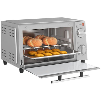 HOMCOM Mini Oven, 9L Countertop Electric Grill, Toaster Oven with Timer, Dishwasher Safe, 750W, Silver