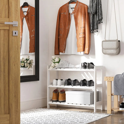 HOMCOM 3-Tier Shoe Rack Wood Frame Slatted Shelves Spacious Open Hygienic Storage Home Hallway Furniture - White