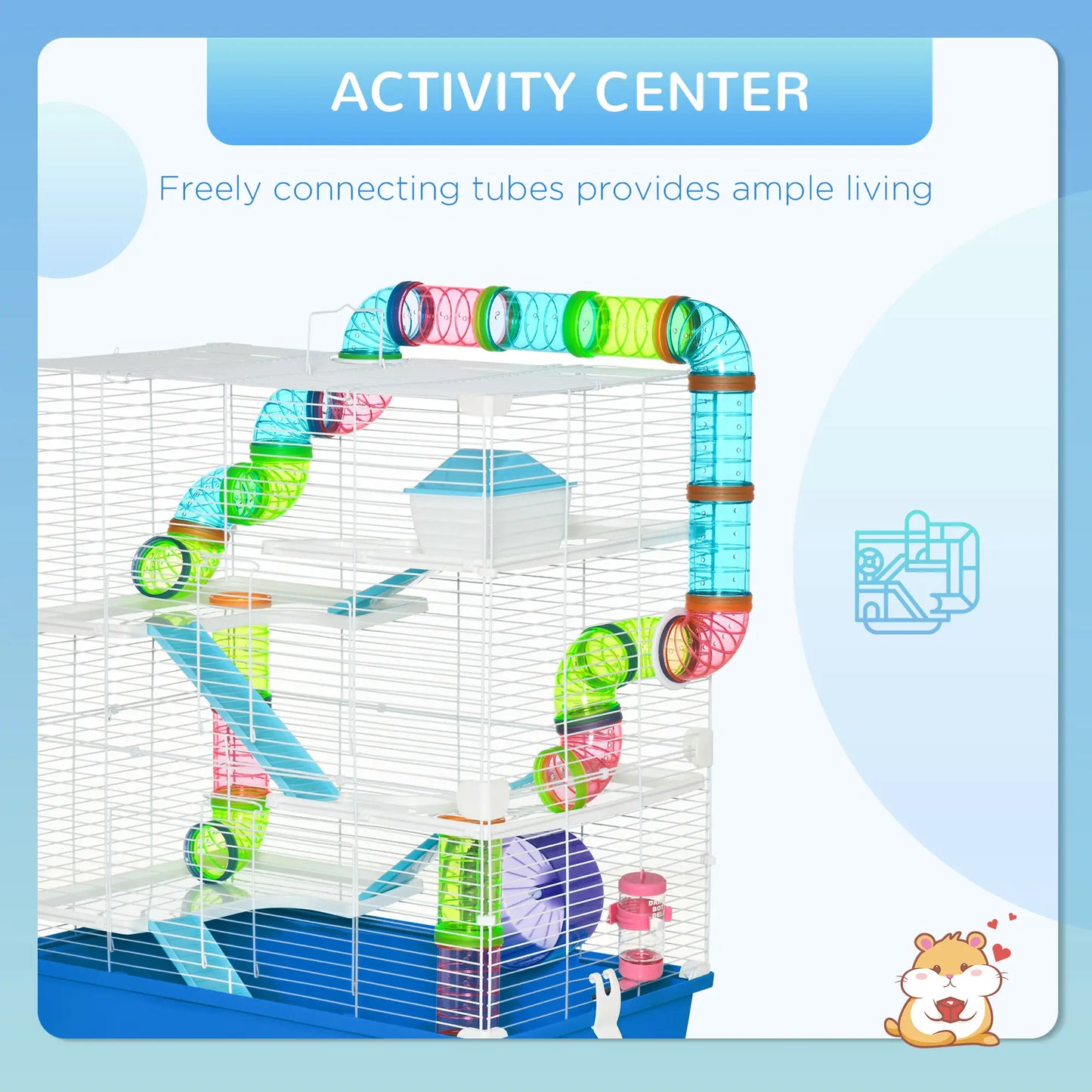 PawHut 5 Tier Hamster Cage, Gerbil Cage with Exercise Wheel, Feeder Bowl, Tube - Blue
