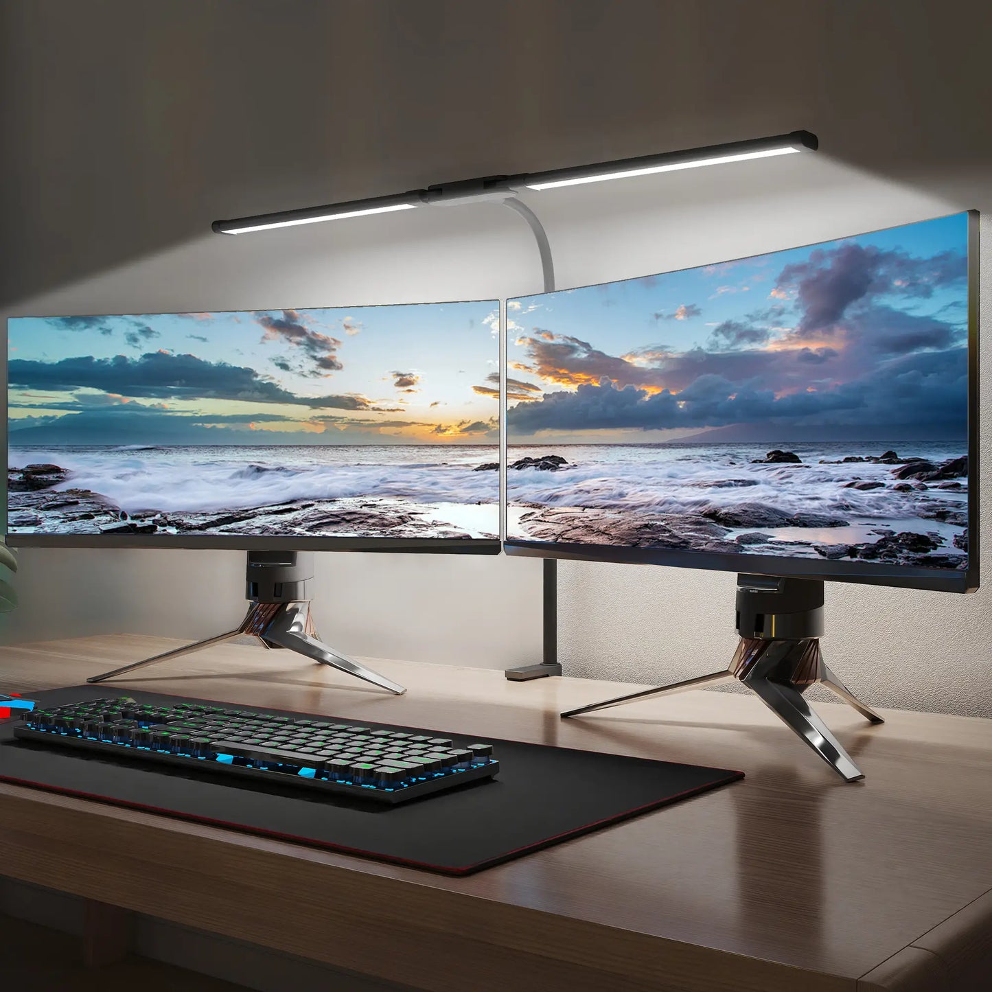 HOMCOM LED Desk Lamp, Double Head Light Table Lamp with 3 Colour Modes & 10 Brightness Levels, Timer, Black