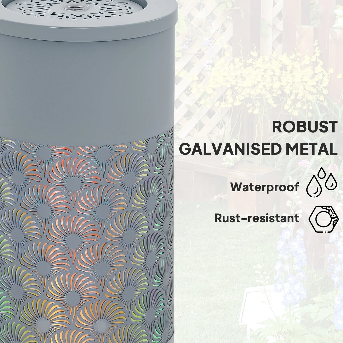 Outsunny Tall Garden Waterfall Fountain with LED Lights & Pump with Adjustable Flow for Indoor & Outdoor Decor, Light Grey