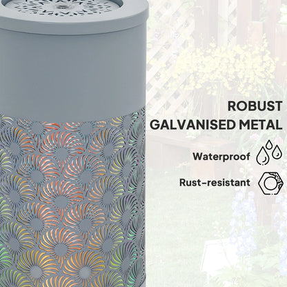 Outsunny Tall Garden Waterfall Fountain with LED Lights & Pump with Adjustable Flow for Indoor & Outdoor Decor, Light Grey