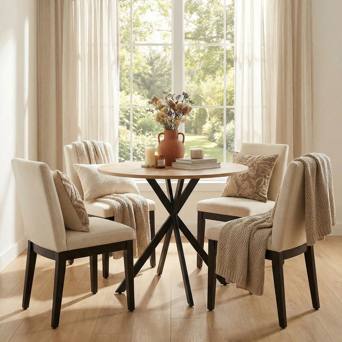 HOMCOM 80cm Industrial Round Kitchen Dining Table - White Oak