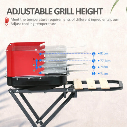 Outsunny Charcoal Trolley BBQ Barbecue Grill Garden Picnic Party Outdoor Cooking with Windshield, Black/Red