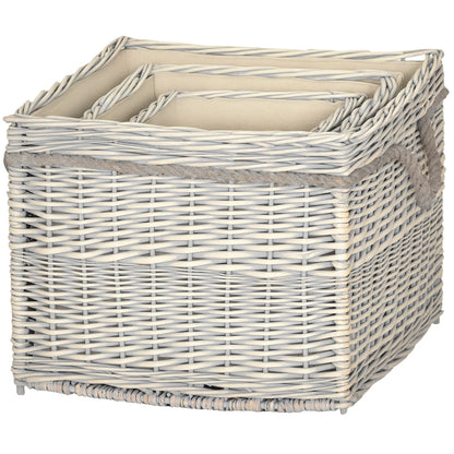 Outsunny Set of 3 Log Baskets for Wood Burner Indoor, Storage Wicker Basket with Rope Handles, Beige