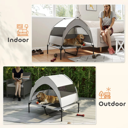 PawHut Portable Elevated Dog Bed with Removable Canopy, Cooling Raised Pet Cot for Medium Large Dogs
