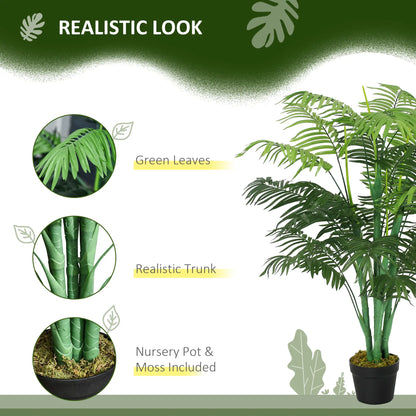 Outsunny Artificial Palm Plant Decorative Tree with Nursery Pot, Fake Plastic Indoor Home Office Décor, Green